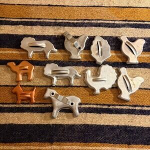 Vintage Metal Cookie Cutters Set of 9 Animal Shapes Aluminum Copper Tone Handles